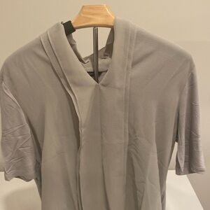 New, no tags: Halston blouse with shawl collar, size M. Color: urban gray